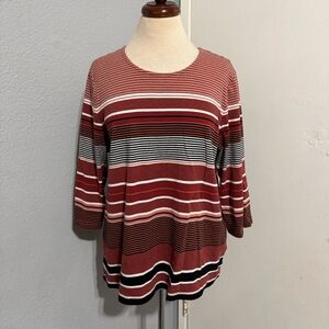 CJ Banks Plus Women 3/4 Sleeve Striped Lightweight Red and‎ Black Blouse Sz 1X